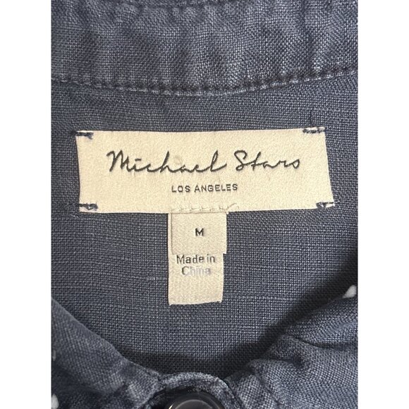 Womens Button-Down Collared Tunic Dress Dark Blue Long Sleeve Casual 100% Linen - Picture 7 of 10